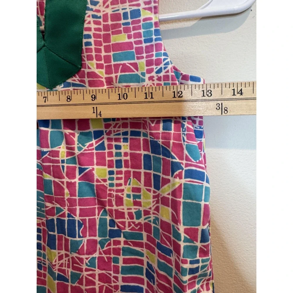 Vineyard Vines Dress Girls 6 Pink Geometric Print‎ Sleeveless Shift Ribbon Trim